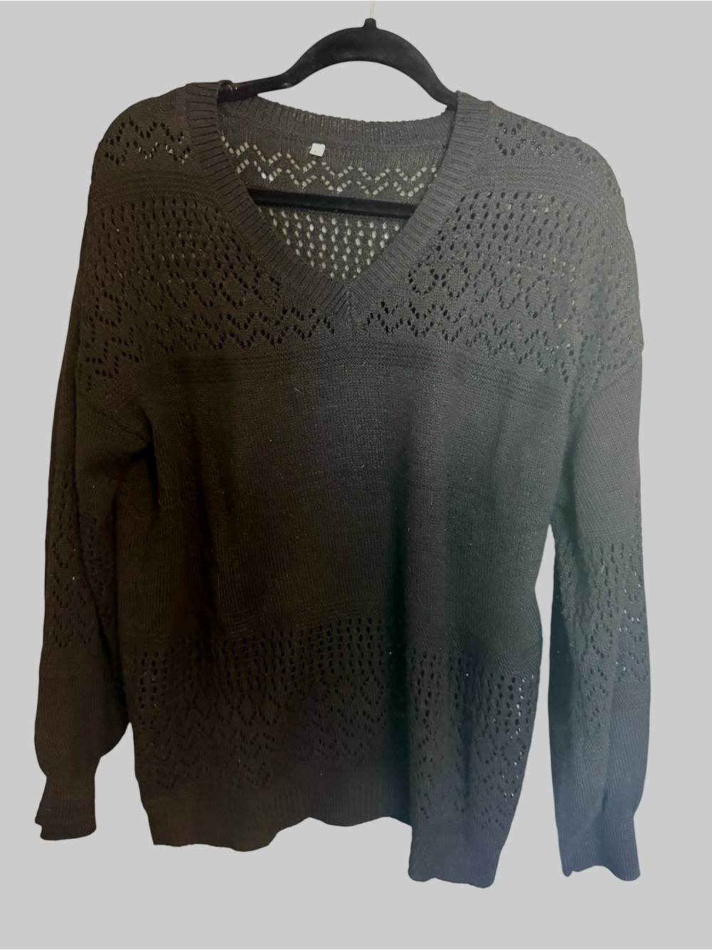 Women’s Black V-Neck Openwork Sweater Size Large